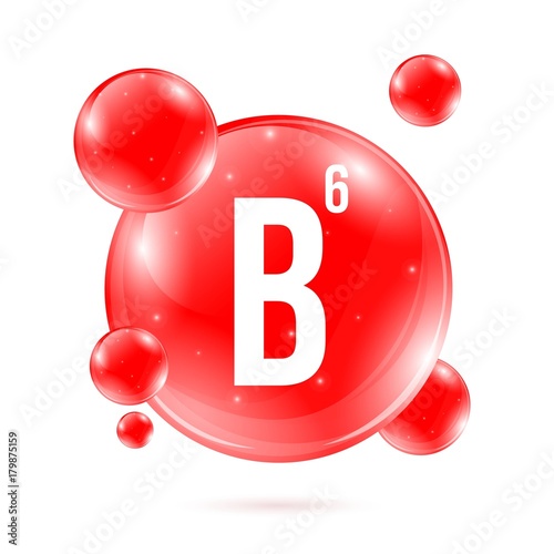 Creative vector illustration of vitamin B6. Pyridoxine mineral drop pill capsule. Nutrition care. Art design. Abstract concept graphic element.