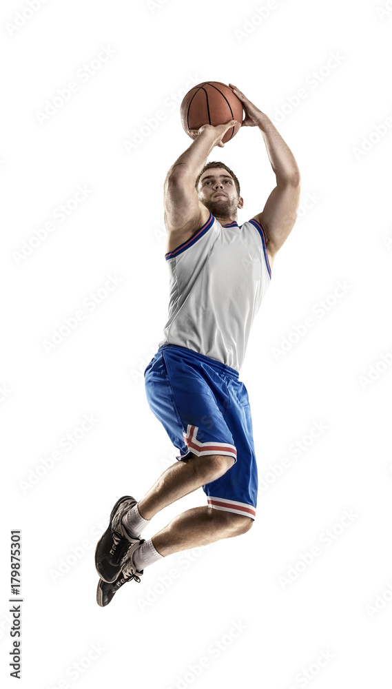 Basketball player in action isolated on white background Stock Photo