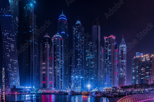 Skyscrapers on the Dubai Marina at night in Dubai, UAE #179875744
