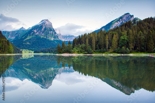 Fototapeta Naklejka Na Ścianę i Meble -  Misty summer landscape on the Obersee lake. C