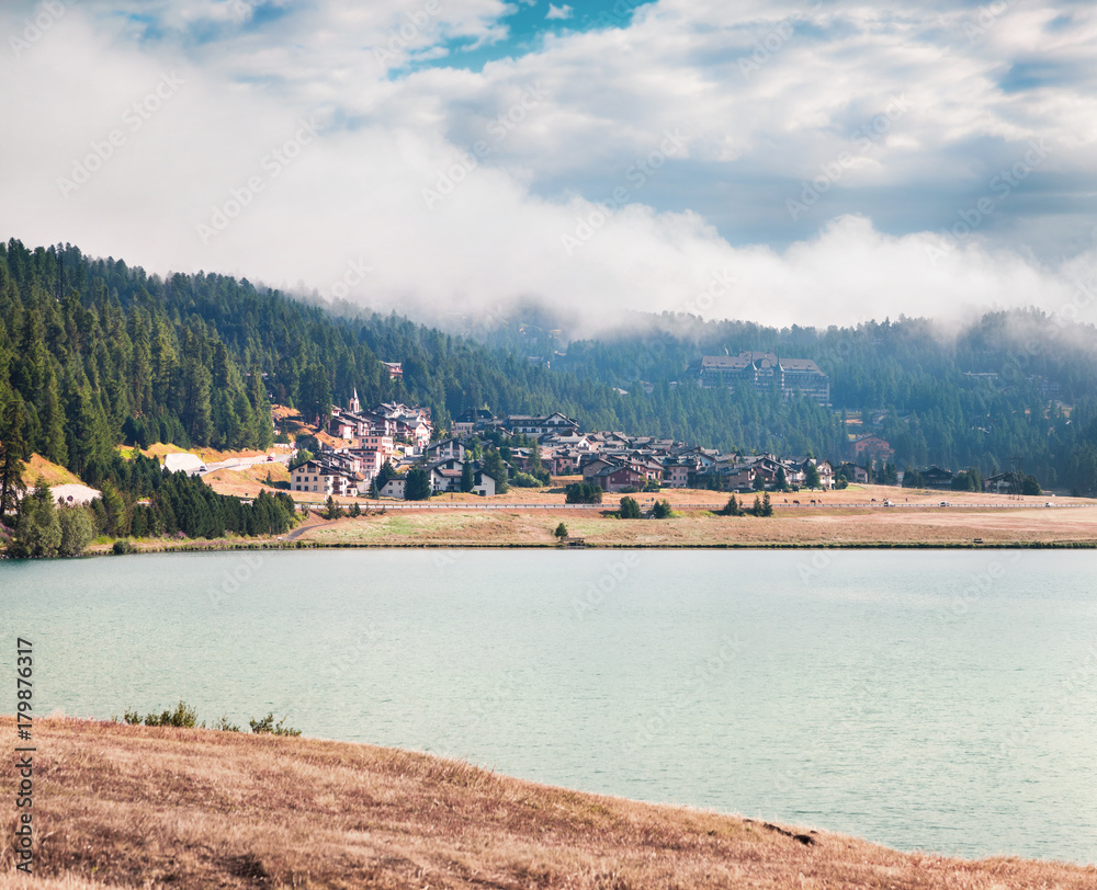 Fototapeta premium Sunny summer morning on Sils lake