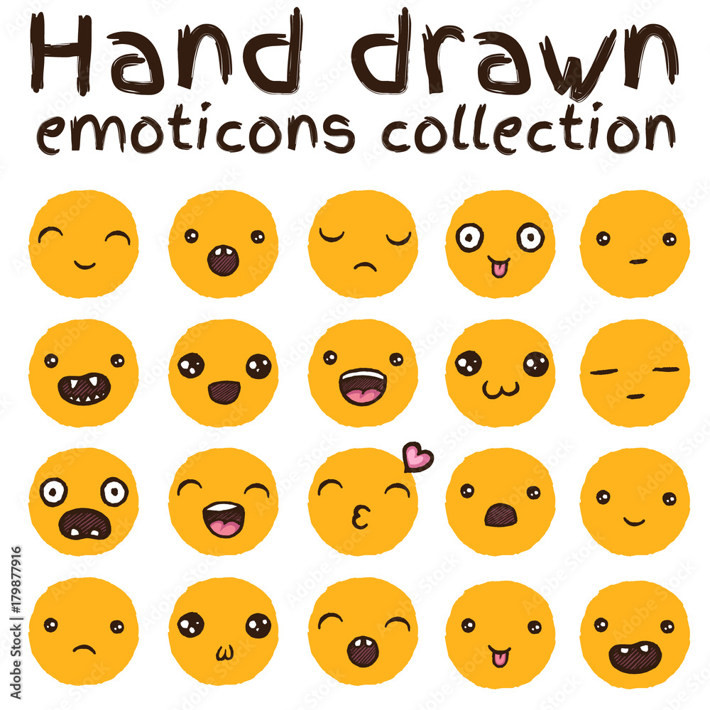 Naklejka premium Hand drawn vector emoticons collection.