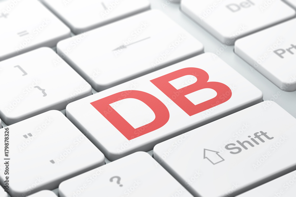 Stock market indexes concept: computer keyboard with word DB, selected focus on enter button background, 3D rendering Stock market indexes concept: computer keyboard with word DB, selected focus on enter button background, 3D rendering