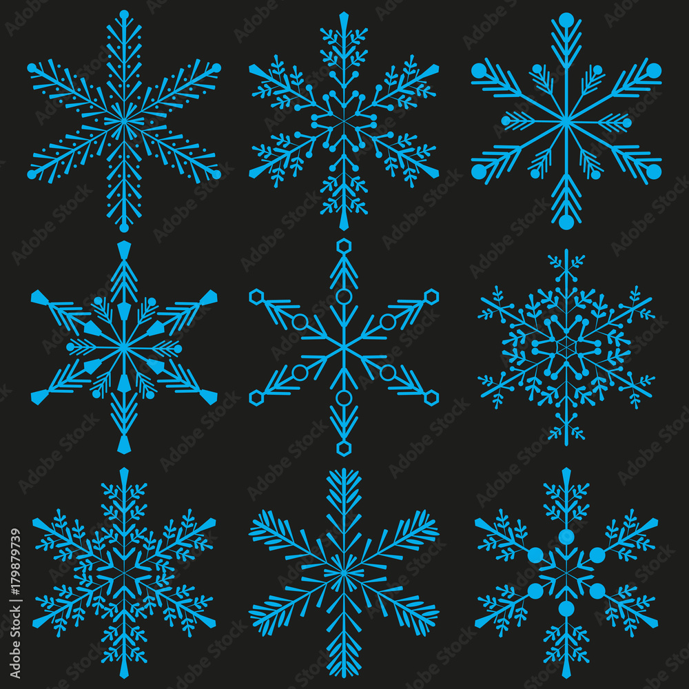 Fototapeta premium Snowflake winter design season december snow celebration ornament vector illustration.