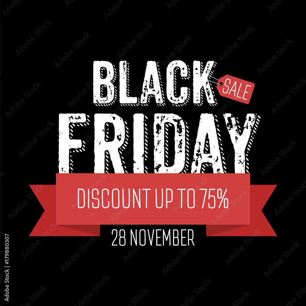 Black Friday sale banner with inscription scratched vintage design template background with rays from the center. Vector illustration eps 10
