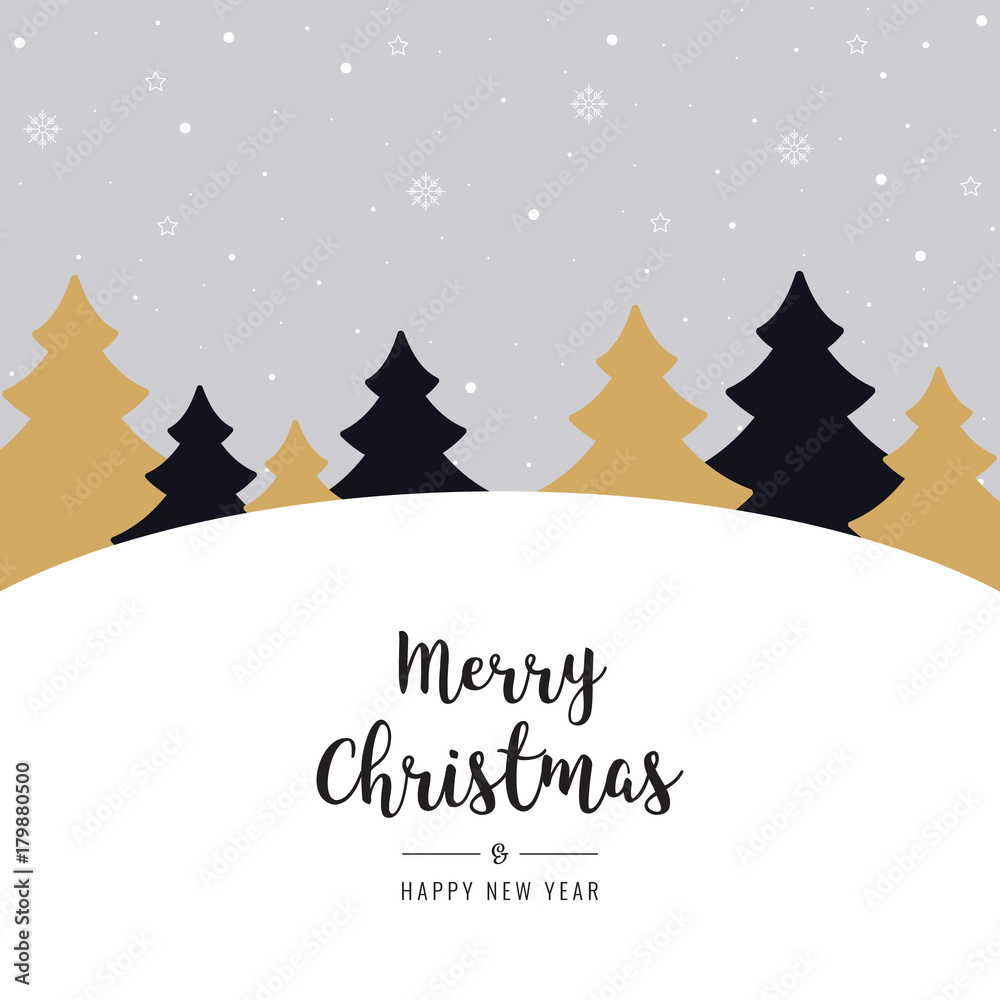 christmas winter landscape golden black trees greeting text snowy background