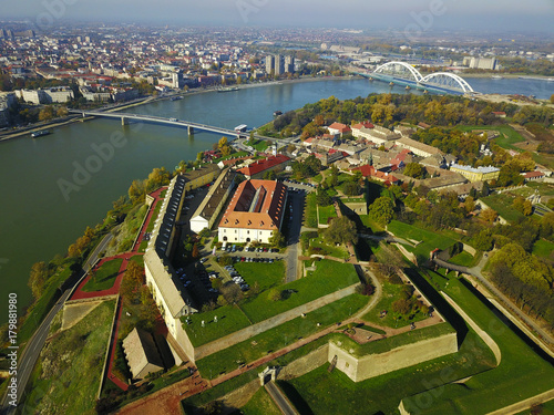 Obraz na płótnie Air view of Petrovaradin fortress and Novi Sad town
