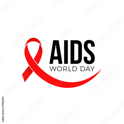 World AIDS day red ribbon icon symbol or logo badge. Vector 1 December HIV and AIDS awareness ribbon emblem design template on white background for banner or poster