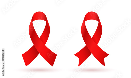 World AIDS day red ribbon logo icon. Vector 1 December HIV and AIDS awareness ribbon symbol or emblem badge white background for banner or poster