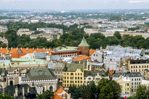 View from St. Peter's Church in the Central districts and the old town of Riga.