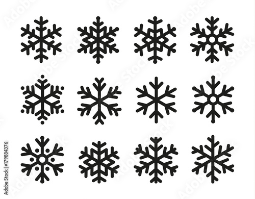 Snowflakes icon set, linear black design, freeze symbol collection, vector logo. Elements of decorating New Years and Christmas holidays.