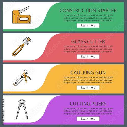 Construction tools web banner templates set