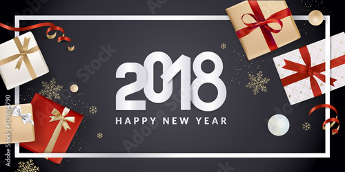 Happy New Year greeting card. Vector illustration concept for greeting cards, web banner, flayer brochure, party invitation card.