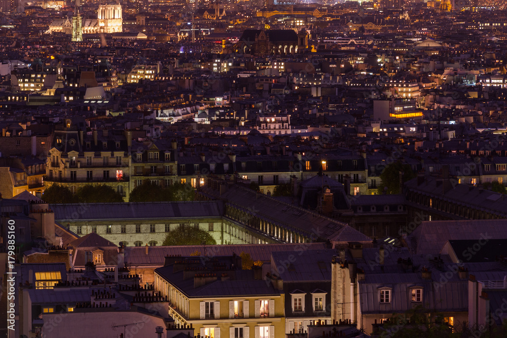 Night aerial view on Paris
