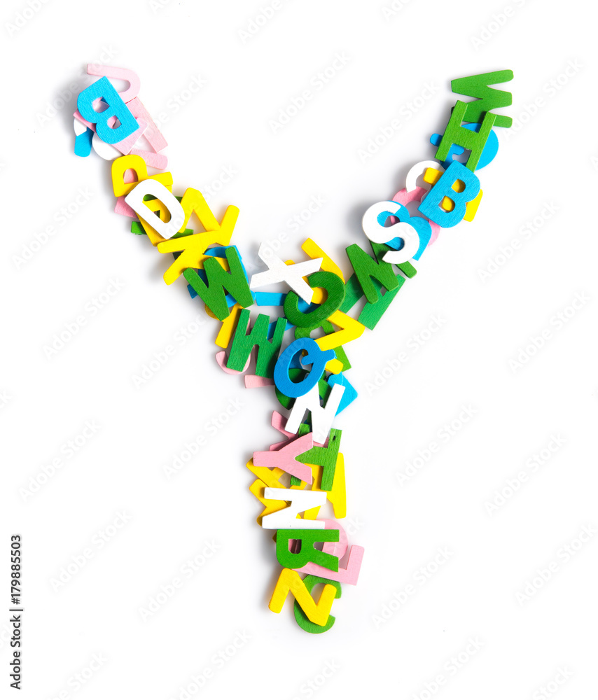 Colorful wood alphabet letters on a white background,font letter Y