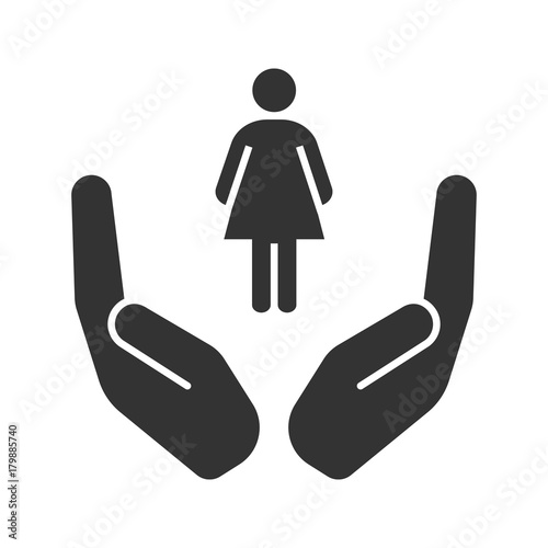 Open palms with female silhouette glyph icon