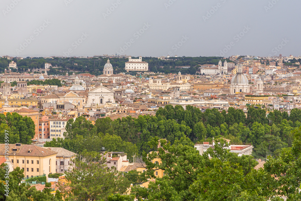 Panorama of Rome from the Piazza Garibaldi on the Janikulum hill, Italy