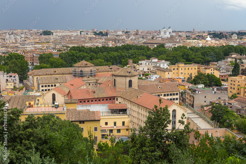 Panorama of Rome from the Piazza Garibaldi on the Janikulum hill, Italy