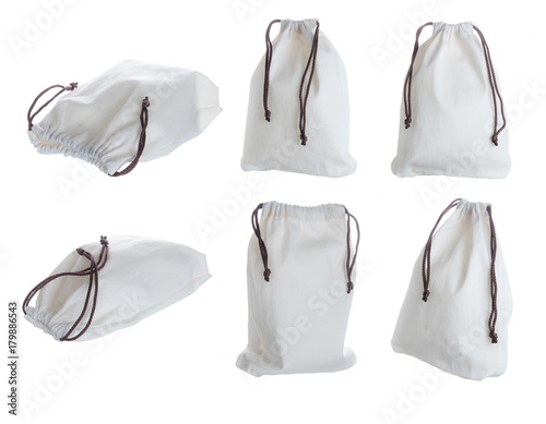 Collection of white cotton bag Isolated on white background.