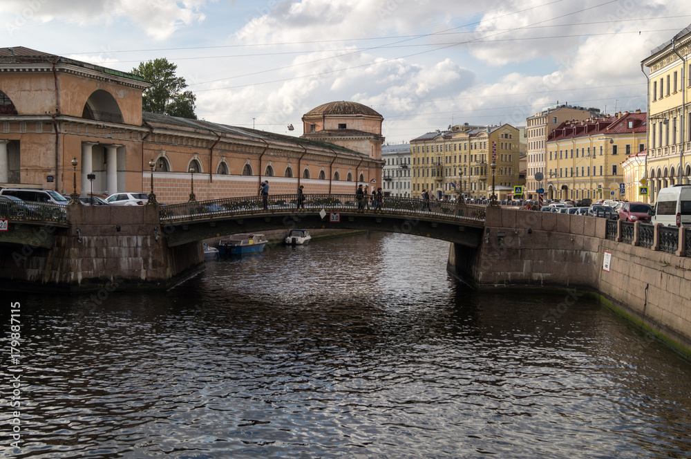 View at bridge through river in Saint Petersburg