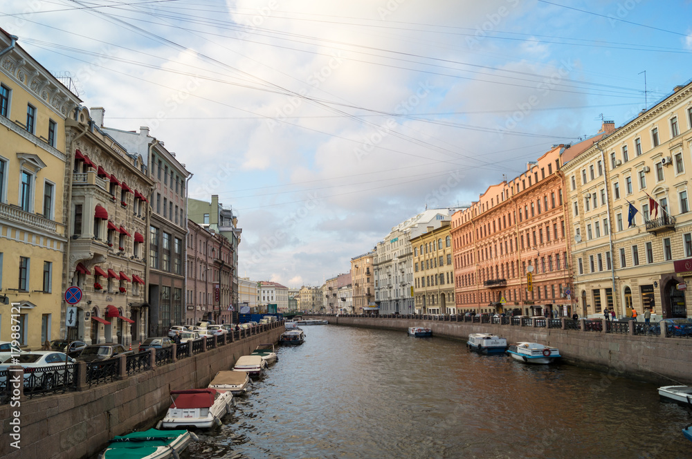 View at bridge through river in Saint Petersburg