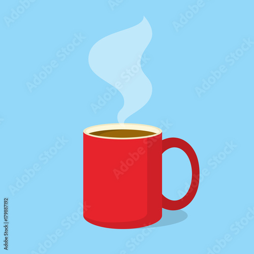 Fototapeta Red coffee mug with steam in flat design style