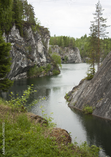 The lake and cliffs. Nature in the rocky mountains.