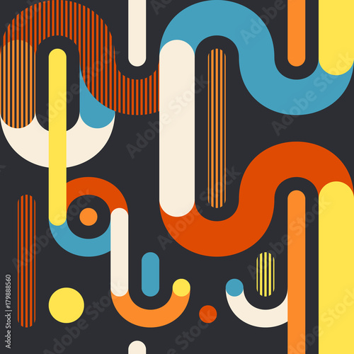 Retro geometric seamless pattern with rounded rectangles.