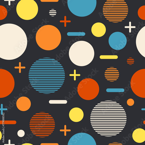 Modern geometric seamless pattern with large and small circles. © Yury Velikanov