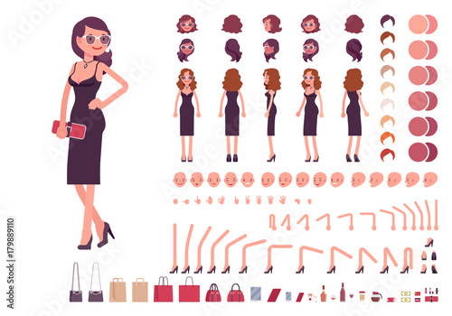 Girl in evening dress character creation set