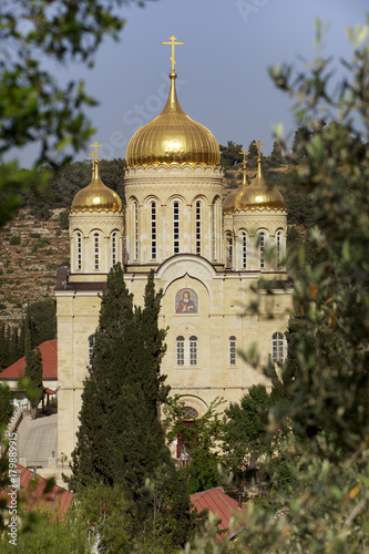 A view of the Church of All Saints in the land of the Russian people who shone on the territory of the Gornensky Monastery in Jerusalem. Israel. photo