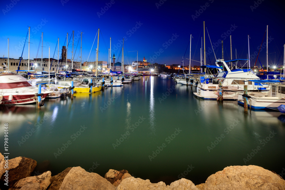 Evening view of the port in Acre. Israel.