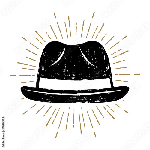 Hand drawn fedora hat textured vector illustration.