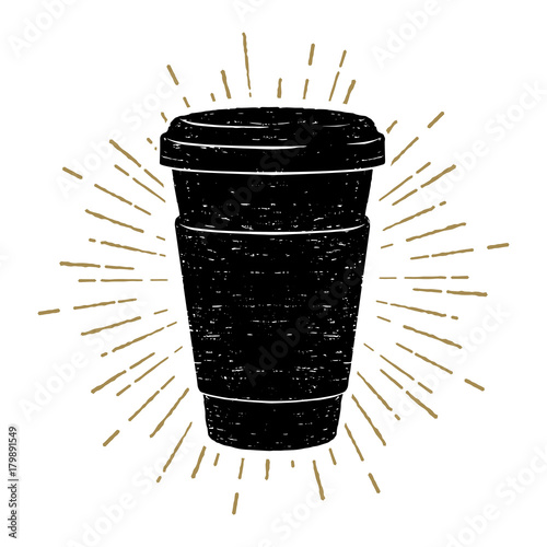Hand drawn coffee cup textured vector illustration.