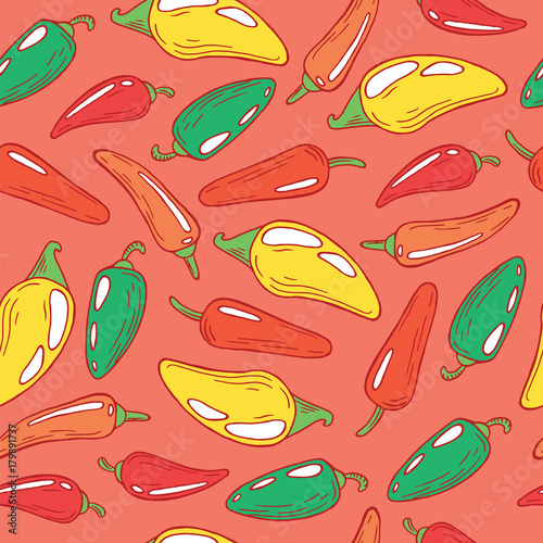  Jalapeno pepper on pink - seamless pattern. Vector d