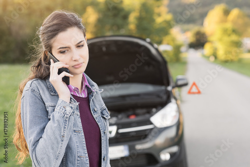 Photography Woman calling car assistance