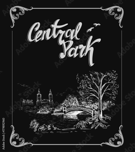 Sketch of cityscape in New York city show central park. vector illustration
