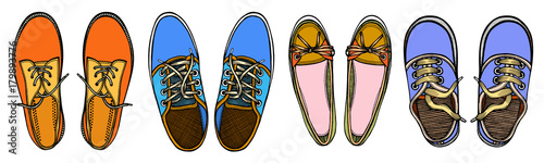 Set of red and blue sports sneakers