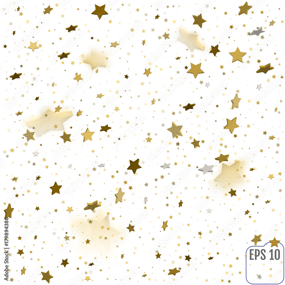 Golden stars are falling down. Vector background.