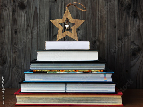 Creative Christmas tree from a pile of books