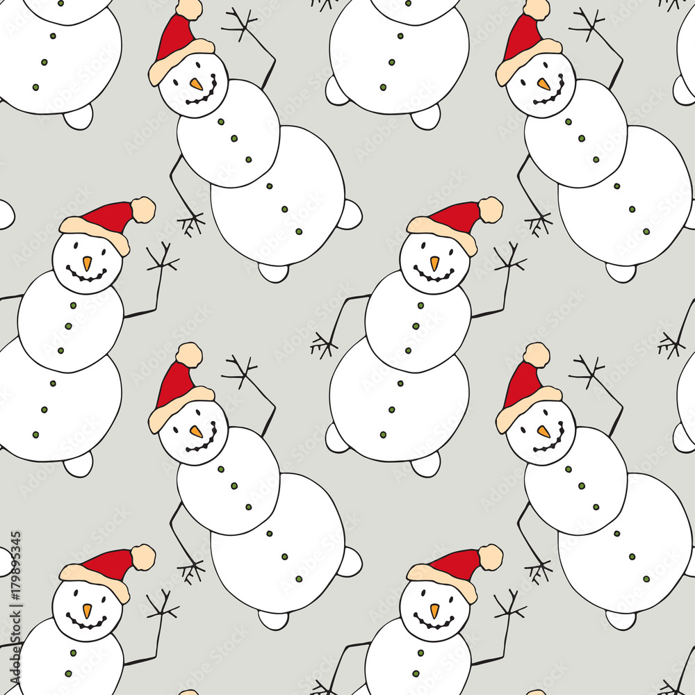 Christmas seamless pattern with snowman. New Year design for wallpaper, wrapping paper, winter textile decorations.