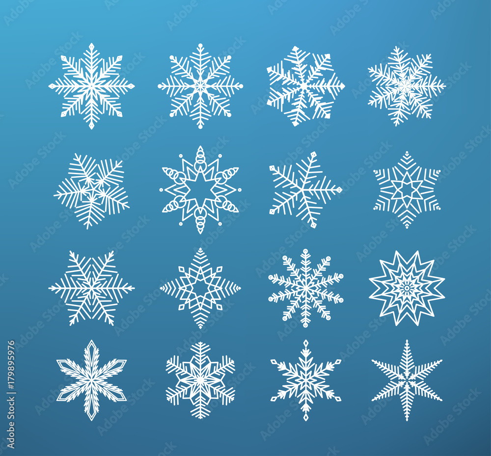 Snowflake winter isolated. Set of flake of snow on dark blue background Snowflake winter isolated. Set of flake of snow on dark blue background