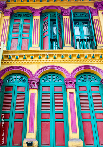 Photography Colonial Architecture Style Shophouses in Singapore Chinatown