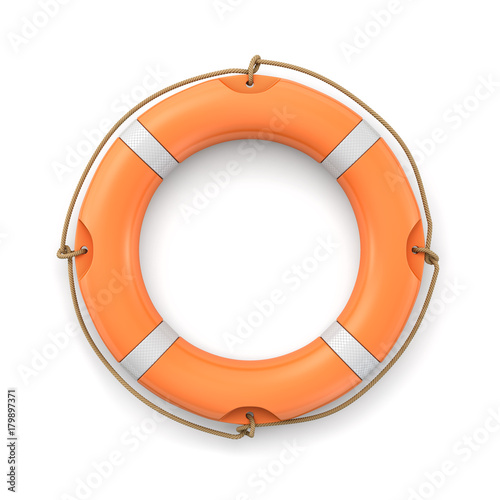 3d rendering of a single isolated orange life buoy isolated on white background.