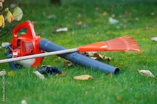 Leaf blower and rake photo