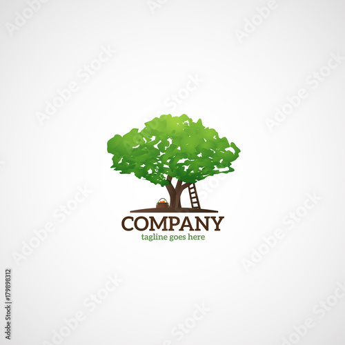 Vector Fruit Tree, basket and wooden staircase.