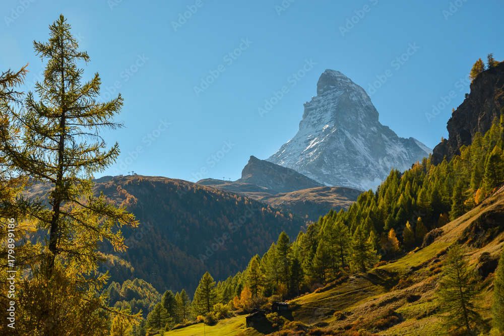 Beauriful autumn Matterhorn, one of the most iconic peak in Alps