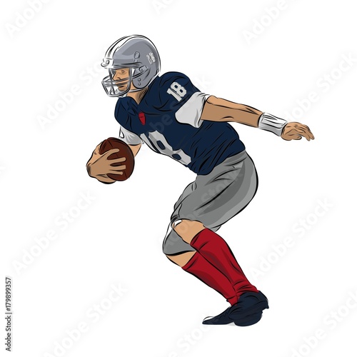 American football player with ball, isolated vector illustration