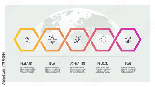 Business process. Timeline infographics with 5 options. Vector template.