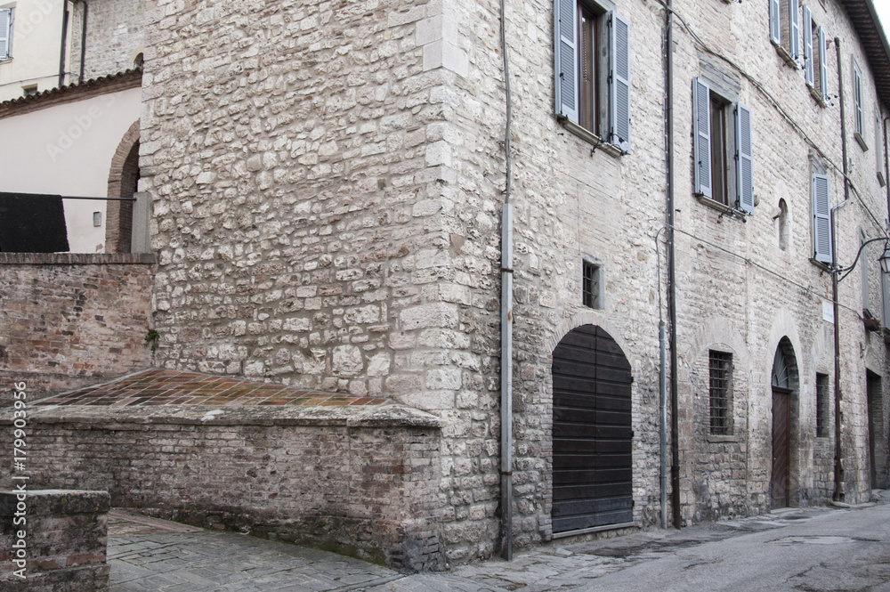 Gubbio, Perugia, Italy -   small typical street of the Gubbio village.